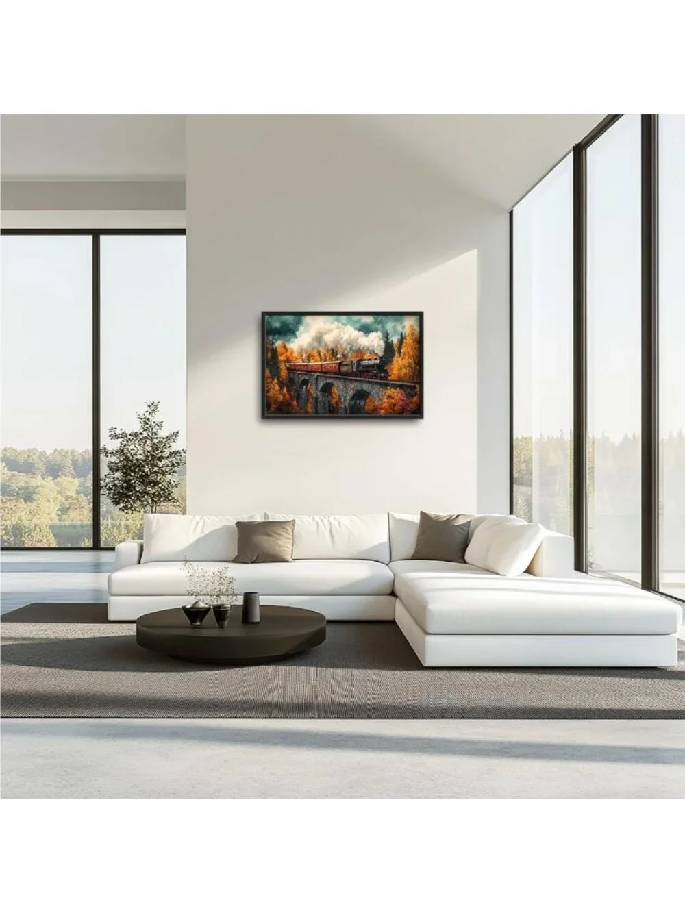 Autumn Train Wall Art - Large Framed Canvas Prints for Living Room & Office